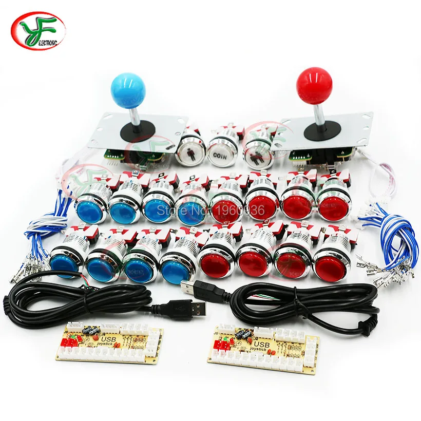 Zero Delay USB To PC Raspberry Pi Arcade DIY Kits 5 Pin Joystick CHROME Plated 5V illuminated Push Button