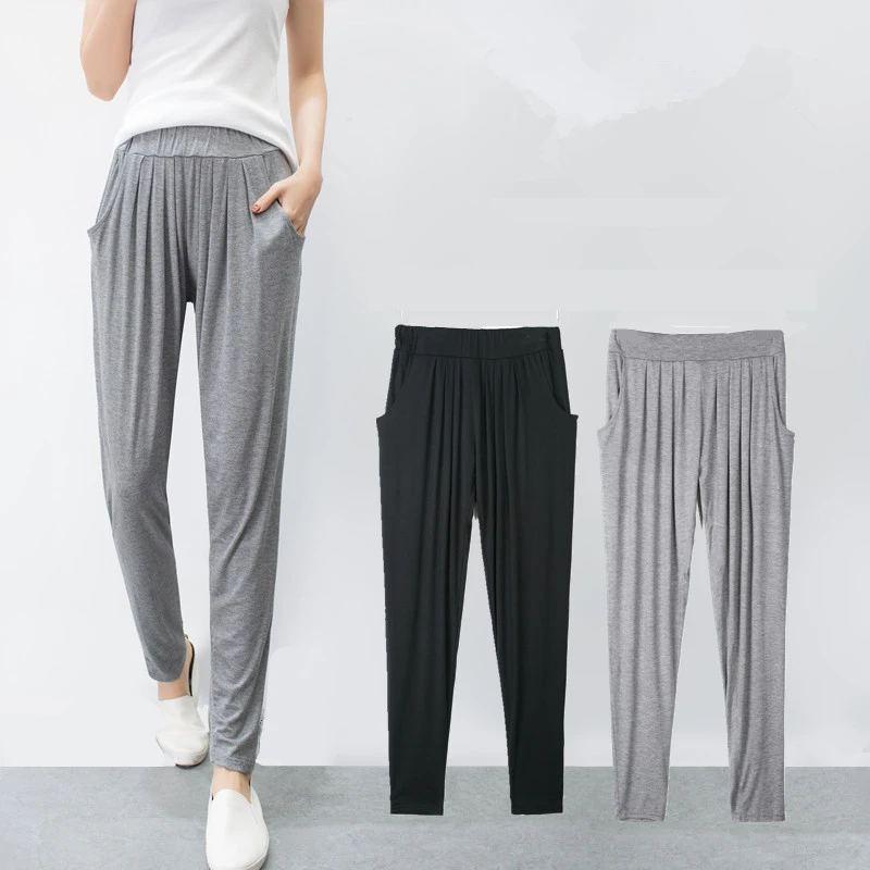 

Spring Summer New Fitness Long Pants Female Leisure Soft Trousers for Women Elastic Waist Solid Casual Harem Pants Woman D162