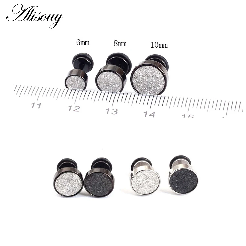 Alisouy 2PCS Fashion Men\'s Black 316L Stainless Steel Ear Studs Earrings 8mm Barbell Punk Gothic Body Piercing Jewelry