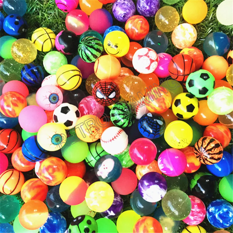 100pcs/lot Funny Toy Balls Mixed Bouncy Ball Solid Floating Bouncing Child Elastic Rubber Ball of Pinball Toys Arcade Prize Ball