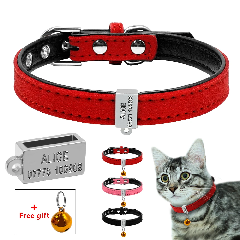 Personalized Cat Dog Collar Customized Leather Puppy Dogs ID Collar for Small Dogs With ID Tags Nameplate Free Engarving