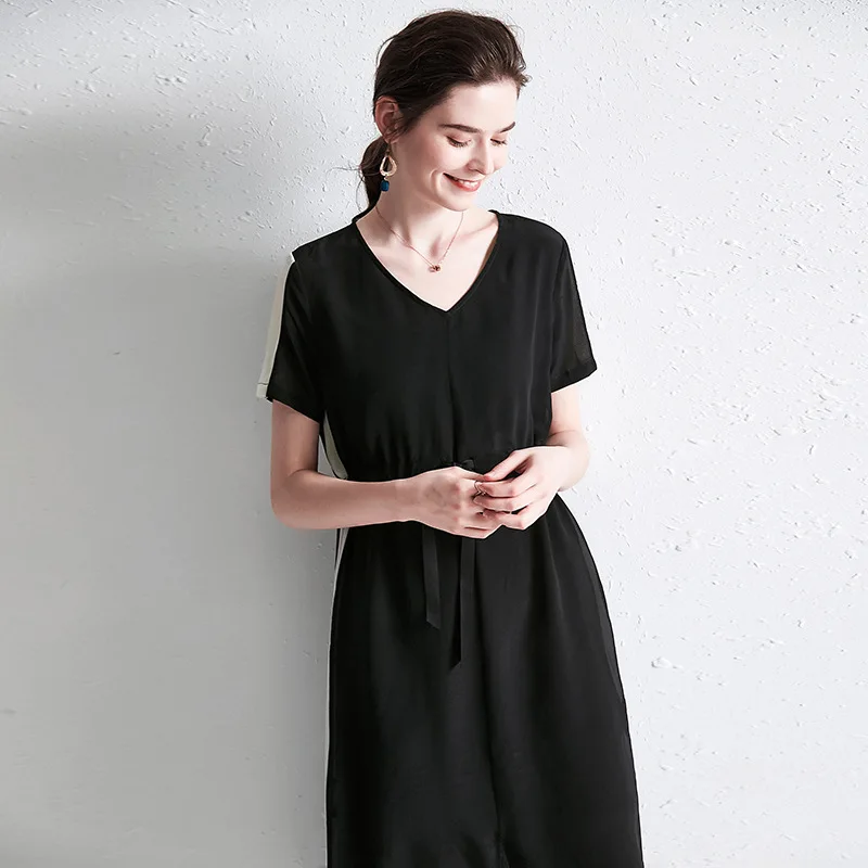 2023 summer new European and American high-end big black big size loose silk high-grade heavy silk dress