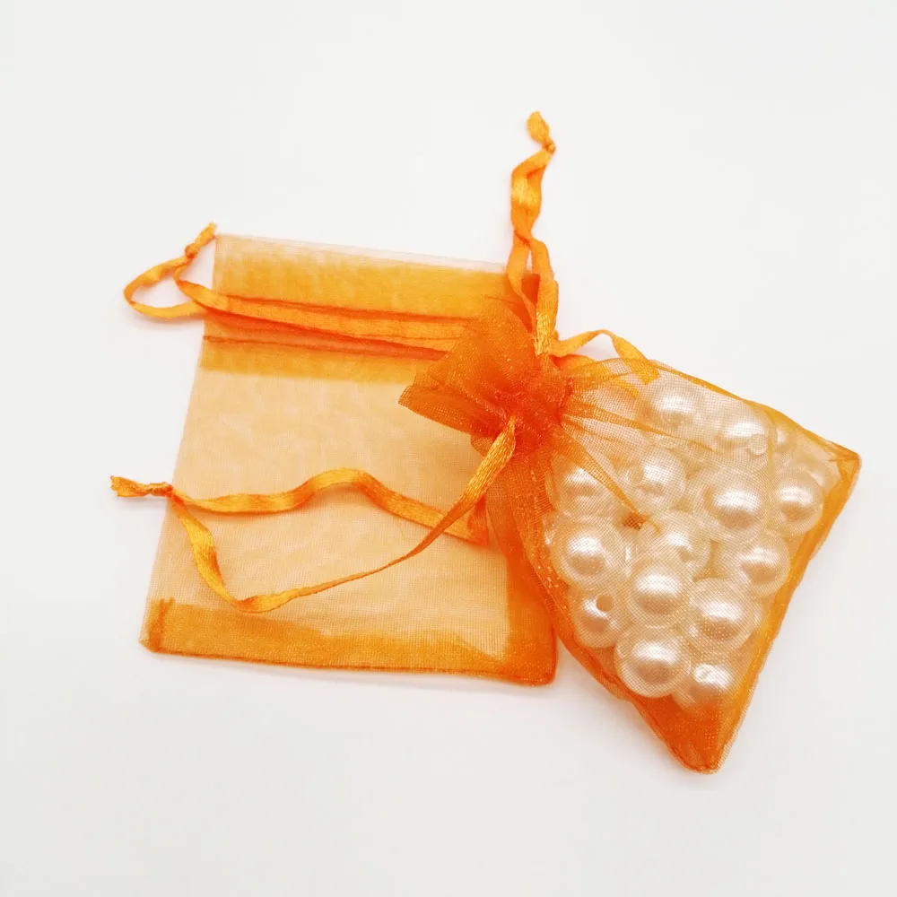 500pcs Organza-Bags Orange Organza Gift Bags For Jewelry Packaging Display Christmas Wedding Jewelry Storage Drawstring Bag Diy