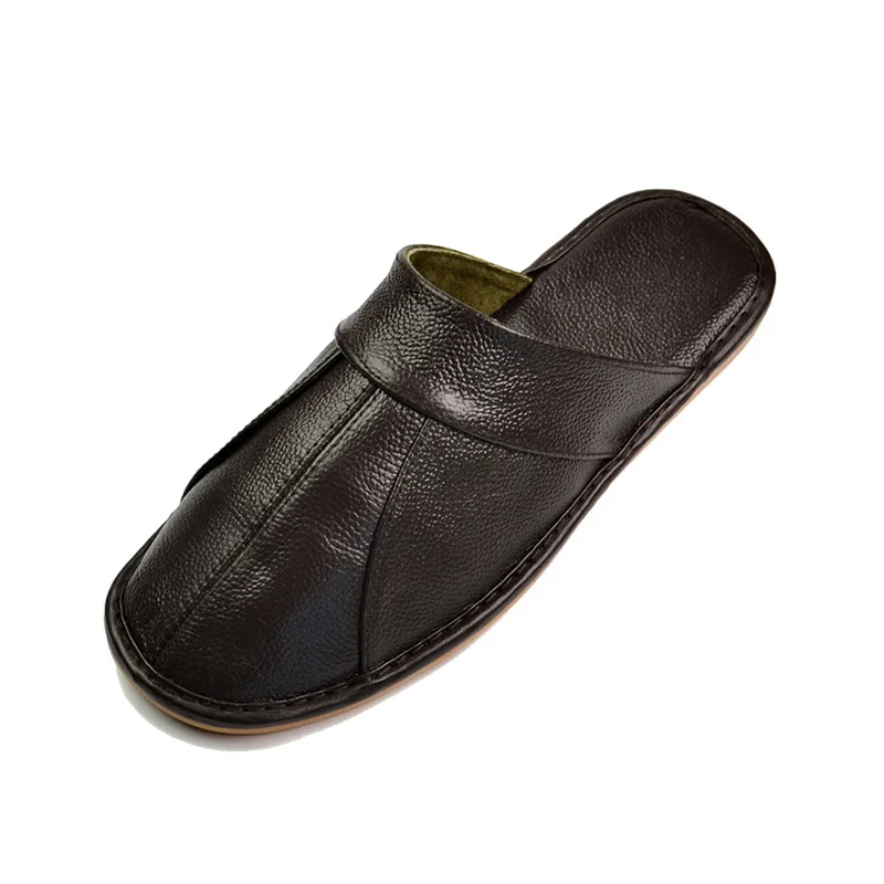 Mntrerm Spring Slip On Men Slippers Soft Comfortable 100% Cow Leather Handmade Stitches Black Brown Genuine Leather Shoes