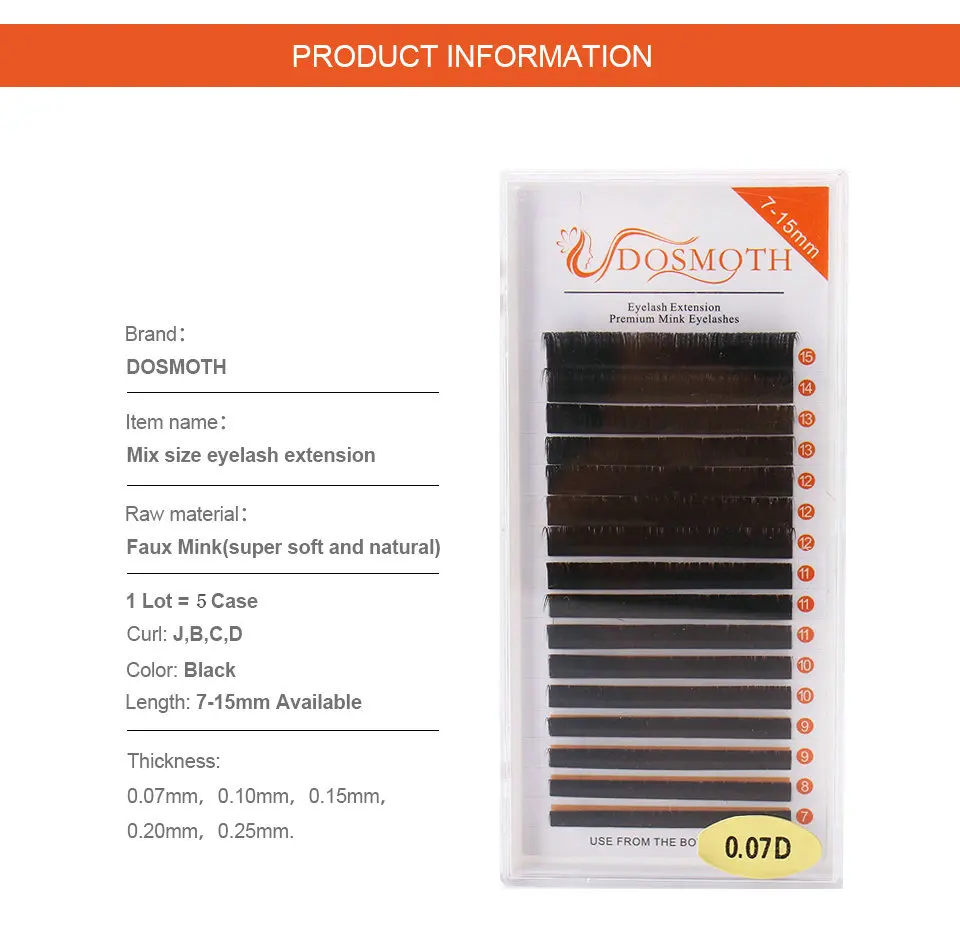 5trays 16rows/case,7~15mm mix , individual eyelash extension,Natural mink eyelashes makeup False eyelash