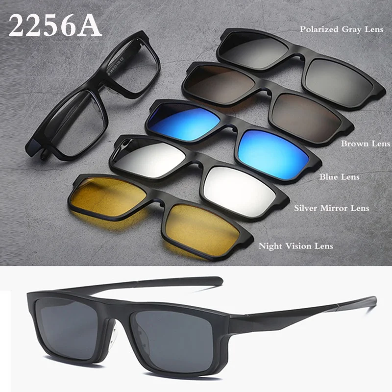Belmon Spectacle Frame Men Women With 5 PCS Clip On Polarized Sunglasses Magnetic Glasses Male Myopia Computer Optical RS543