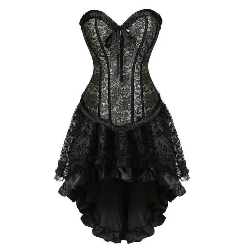 Cổ điển Áo Nịt Ngực Steampunk Ăn Mặc Gothic Overbust Corset Dress Carnival Ăn Mặc Showgirl Trang Phục Váy Lót Mini Váy