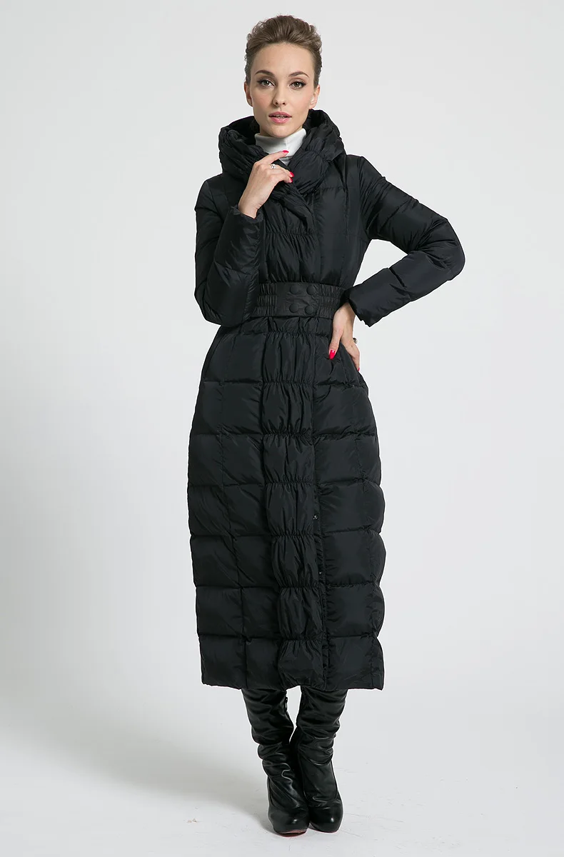 2021 New womens winter Long down jackets  hooded belt   big size black navy blue plus size thickening outerwear coats