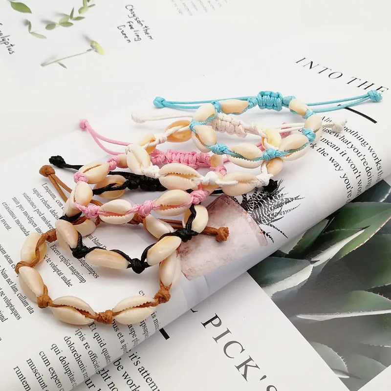 Summer Beach Natural Shell Necklace Bracelet Adjustable Boho Hawaii Cowrie Shell Bracelet for Women Girls Jewelry Gifts