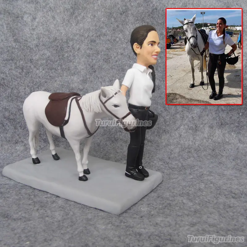 polymer clay doll Custom from picture woman with horse sculpture horseman equestrian gift statue figure present wedding decor