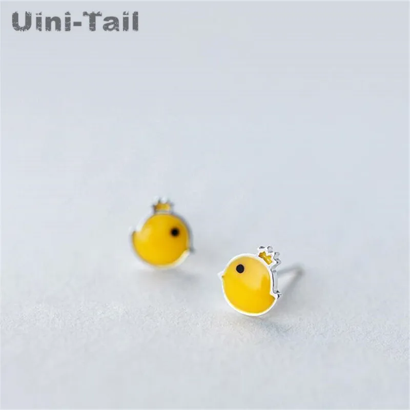 Uini-Tail hot new 925 sterling silver cute sprouting yellow chick earrings female birthday Korean simple ear jewelry gift ED101