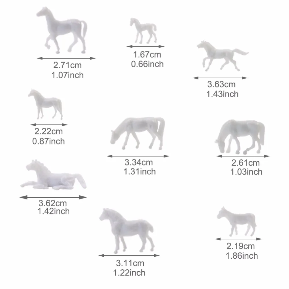 100pcs HO Scale 1:87 Unpainted Farm Horse White Model Horses Different Poses AN8702B