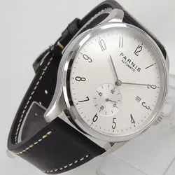 42mm Parnis White dial Stainless Steel Case Complete Calendar leather Christmas gift ST 1730 Automatic movement Men's Watch