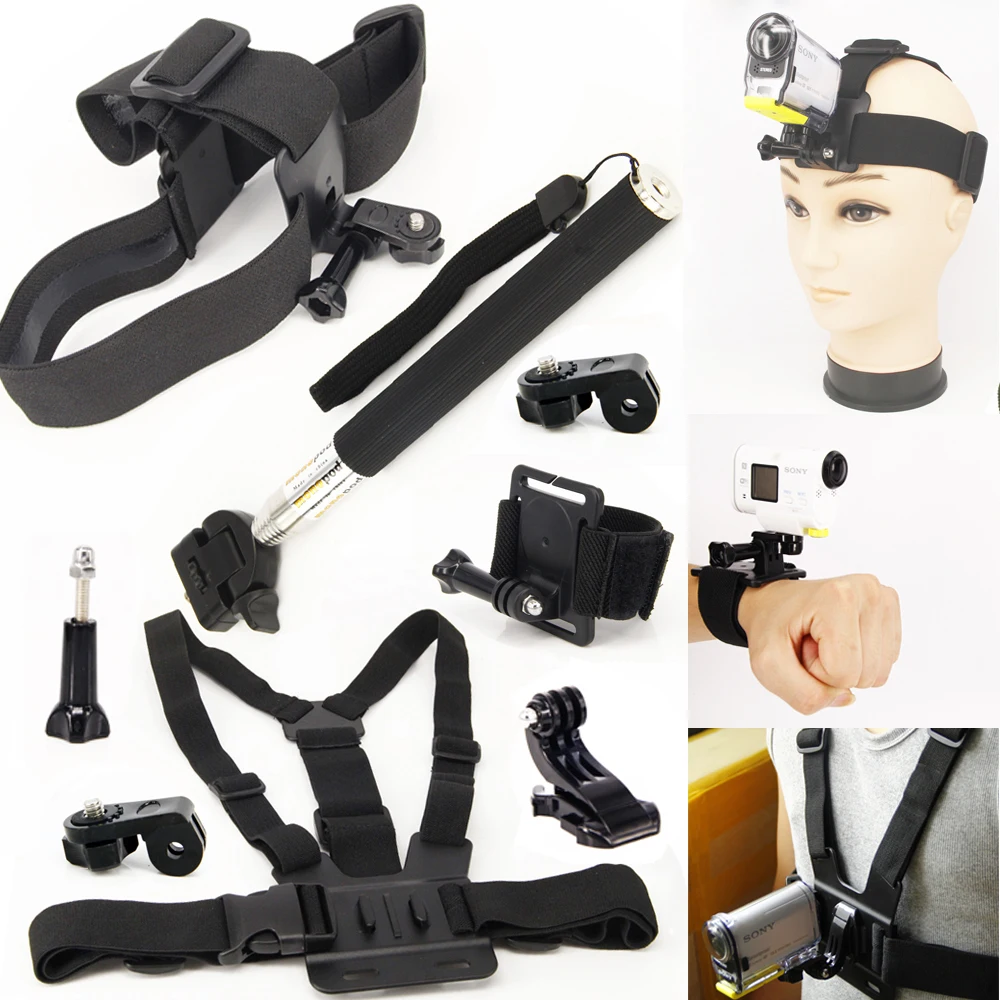 Monopod Mount Accessories Head Chest Wrist Strap Kits for Sony Action Cam HDR-AS15 AS20V AS30V AS100V AS200V FDR-X1000V