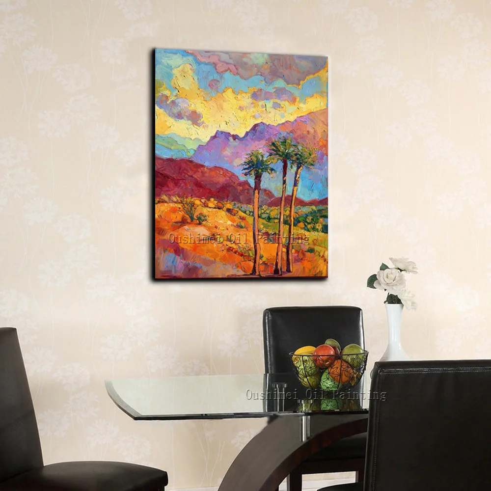 Superb Skills Artist Hand-painted Beautiful Colors Desert Landscape Oil Painting On Canvas Lonely Trees Stay at Desert Paintings