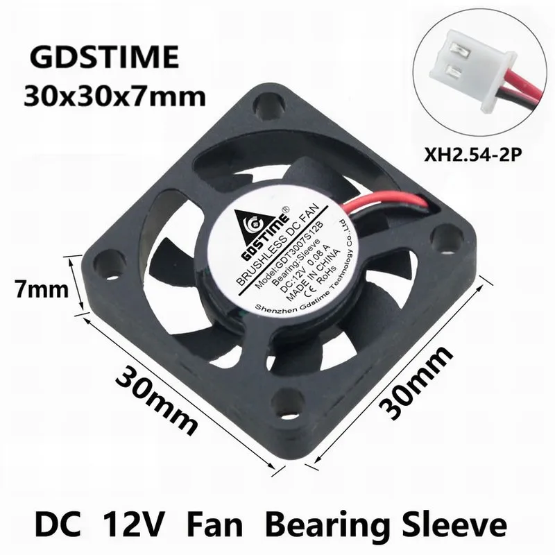 

Gdstime 20 pieces 30x30x7mm 12V DC Brushless Cooler Cooling Fan 30mm x 7mm 2Pin XH2.5 Small Radiator 3cm 3007