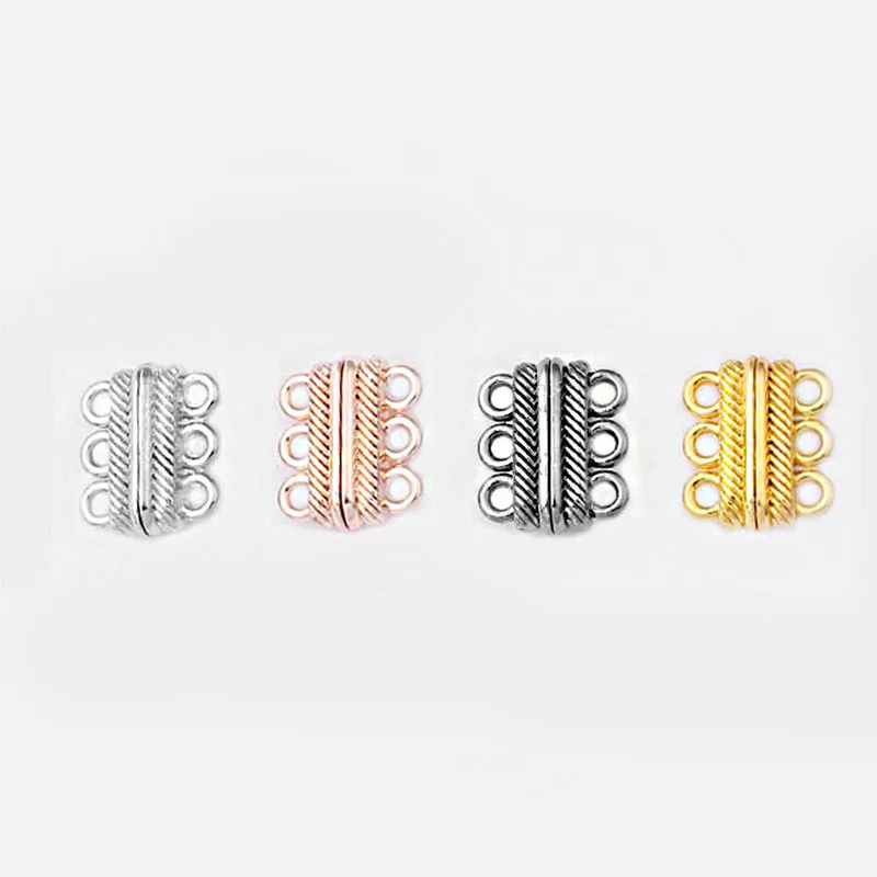 5pcs 2 Row 3 Holes Fasteners Magnetic Clasps Slider Clasp Buckles Tubes For Bracelet Necklace End Connector Jewelry Findings