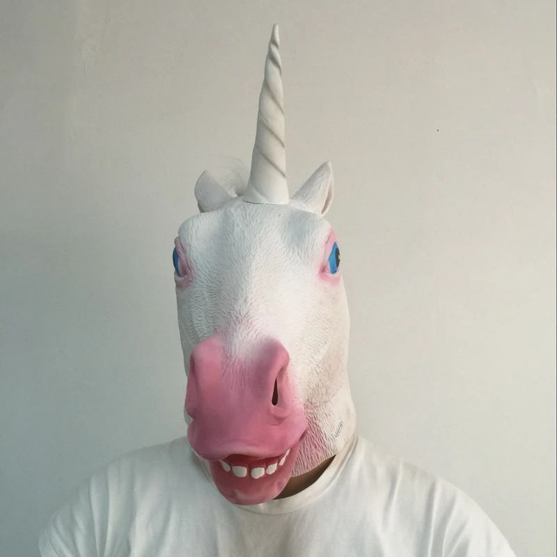 Realistic Unicorn Head Mask Horse Adult Full Face White Latex Masks Halloween Masquerade Party Cosplay Fancy Costume Props