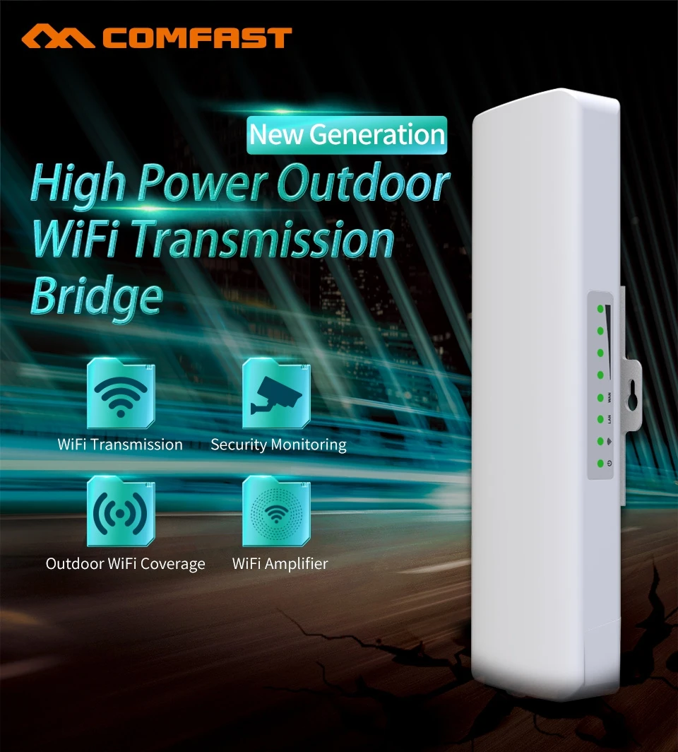 Comfast Outdoor CPE Bridge 300Mbps Long Range Signal Booster Extender 3km 2.4G WI-FI Antenna 2*14dbi Nanostation CF-E314NV2