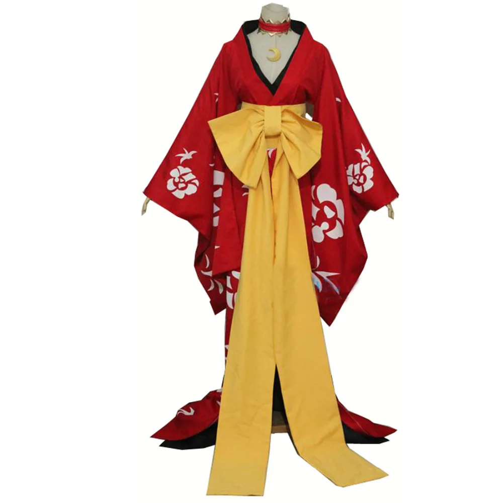 2017 XXXHolic Ichihara Yuuko Red Rose Furisode Long Trail Japanese anime uniform girls Kimono Cosplay Costume