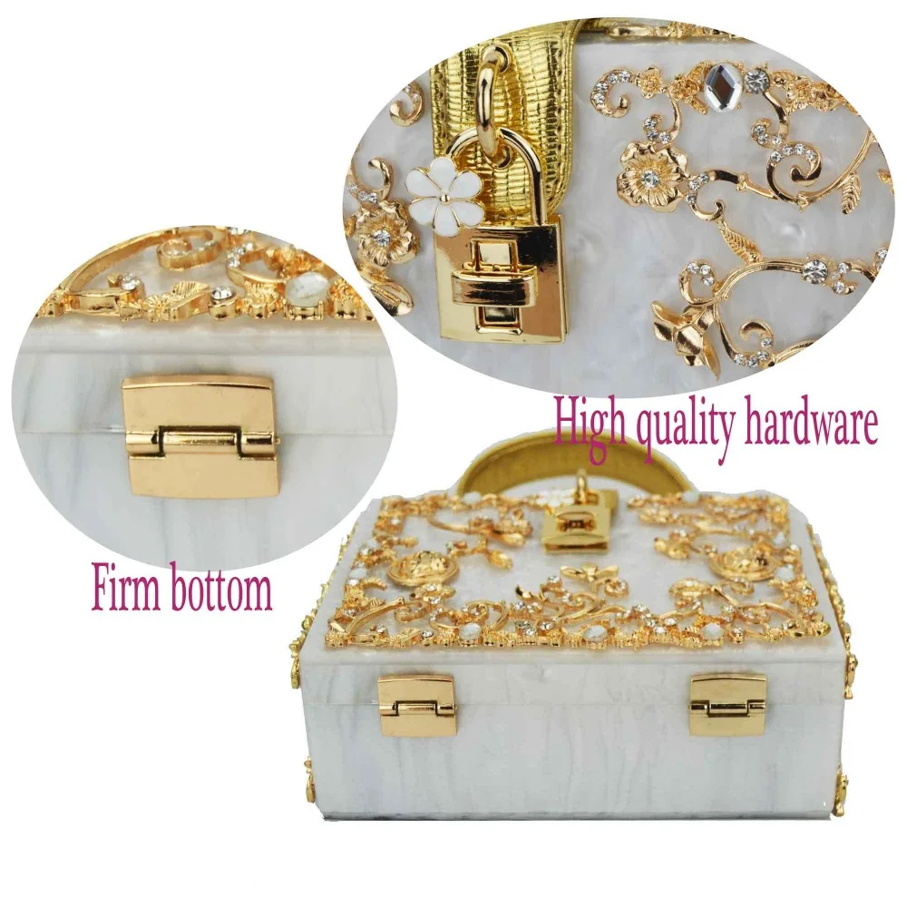 Box Designer evening bag diamond flower Clutch Bag hollow relief Acrylic luxury handbag banquet party purse women\'s Shoulder bag