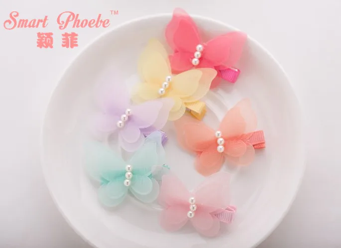 Boutique 40pcs Fashion Cute Gauze Butterfly Hairpins Solid Chiffon Cartoon Hair Clips Princess Headwear Girls Hair Accessories