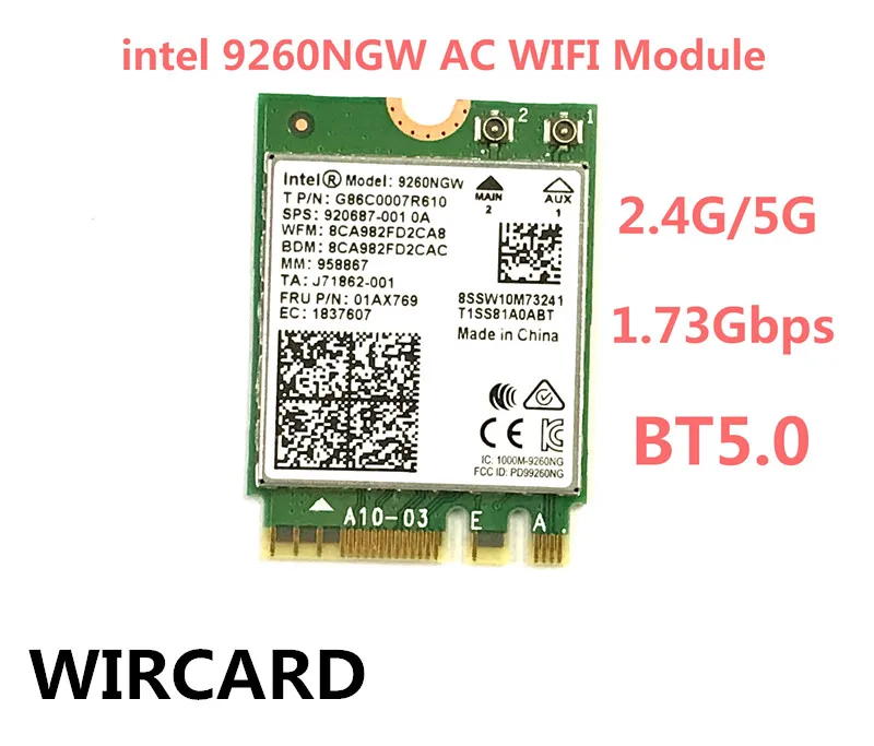 Kartu jaringan Wifi nirkabel 1730Mbps, untuk 9260 Dual Band NGFF 2x2 802.11ac Wifi BT 5.0 untuk Laptop Windows 10