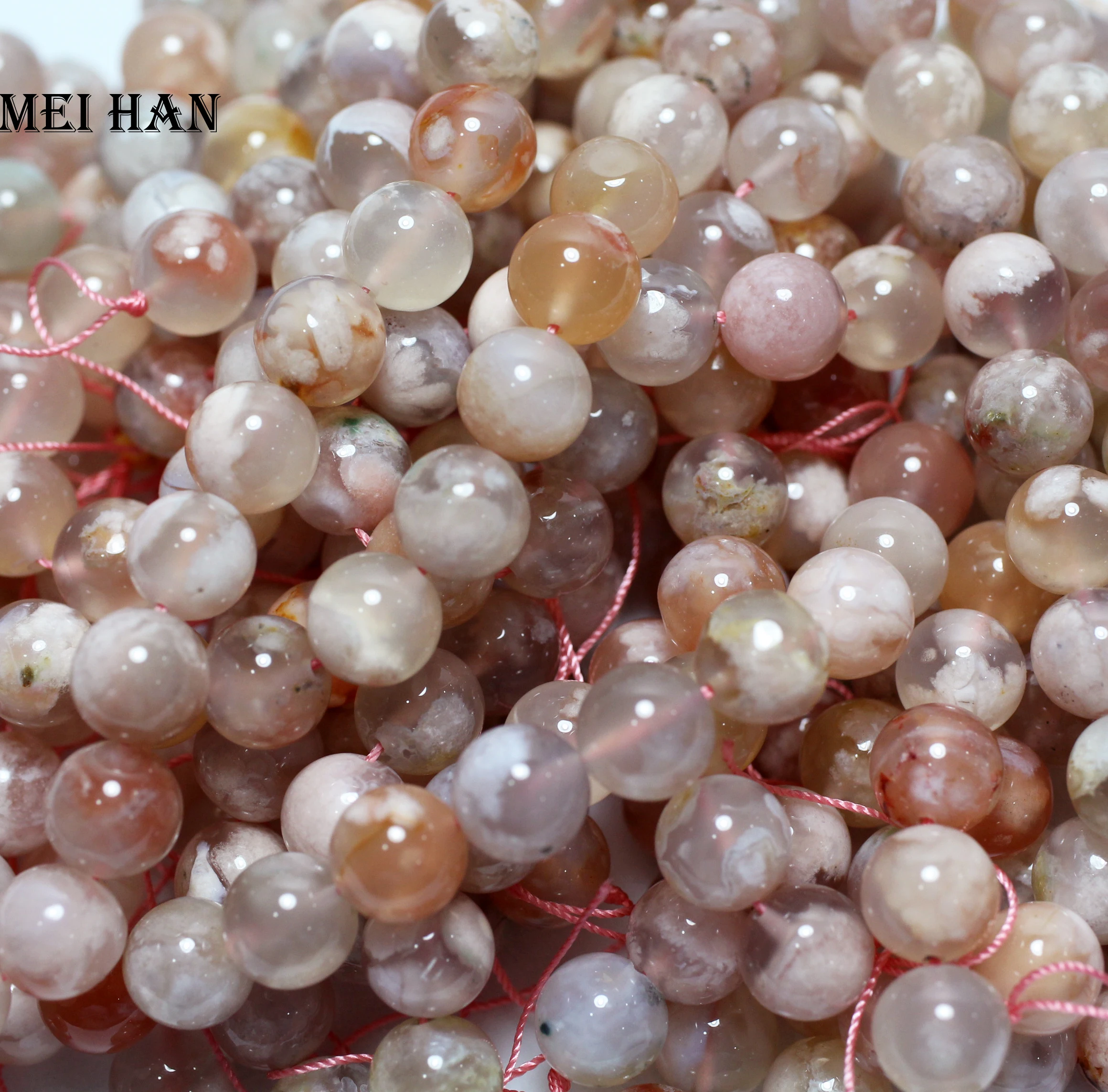 Meihan (Free Shipping) 10mm natural sakura cherry blossom agate round loose beads gemstone for jewelry making design