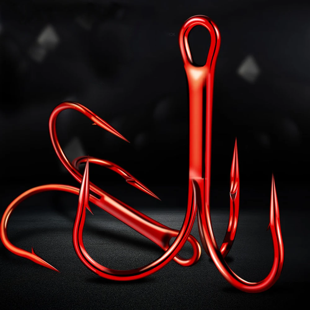 15Pcs/lot 13B Three Hook Red Nickel Color Fishhook 1/2/4/8/10/12/14# Fishing Hook High Carbon Steel Treble Hooks  gamakatsu
