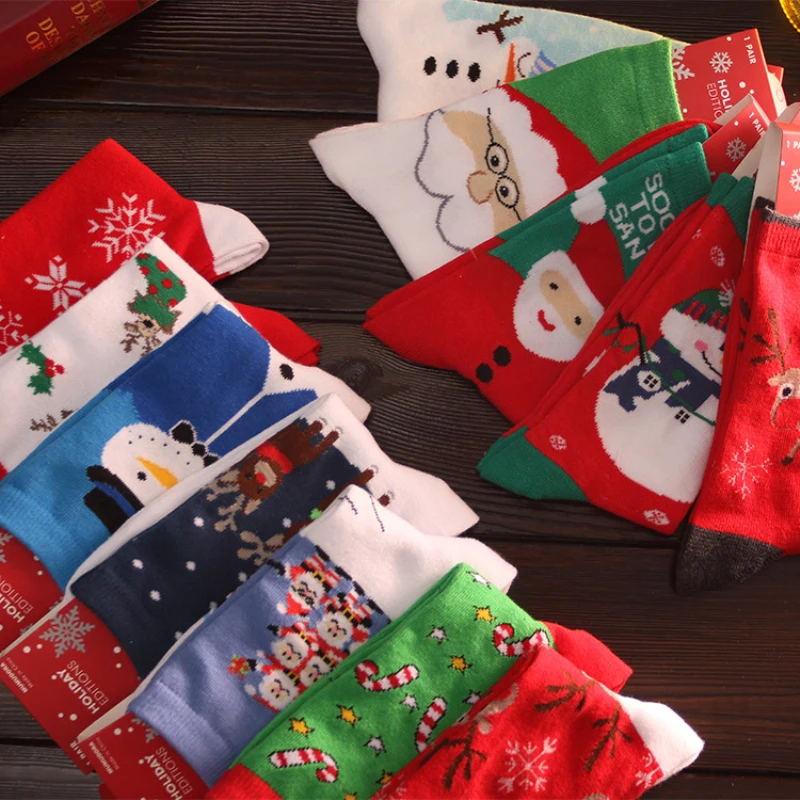 New Christmas Socks Autumn Winter Warm Socks Fashion Christmas Cotton Socks Snowman Snowflake Deer Design Women Socks