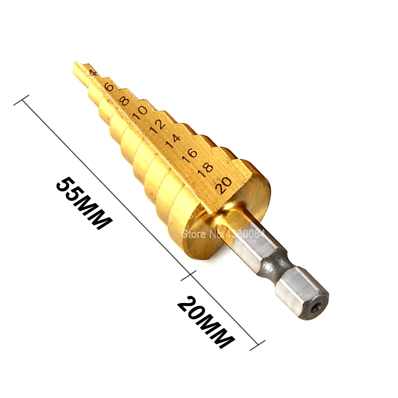 1Pc 4-20MM Titanium Coating HSS Step Drill Bit 1/4'' Hex Shank Cone Grooved Hole Cutter DIY Punching Power Tools