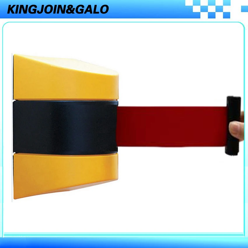 Max 10m belt length wall mounted retractable belt barrier with yellow / black striped caution belt for separated region