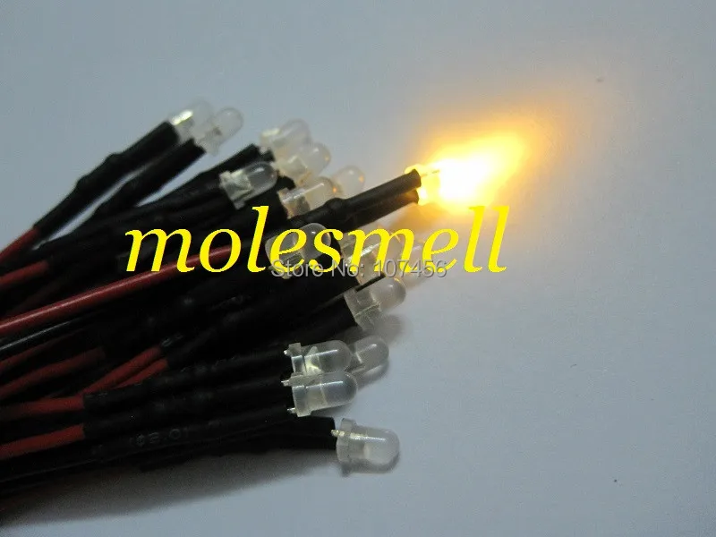 

50pcs 3mm 5v diffused warm white 5V DC milky white lens 20cm Pre-Wired LED Light DIY free shipping