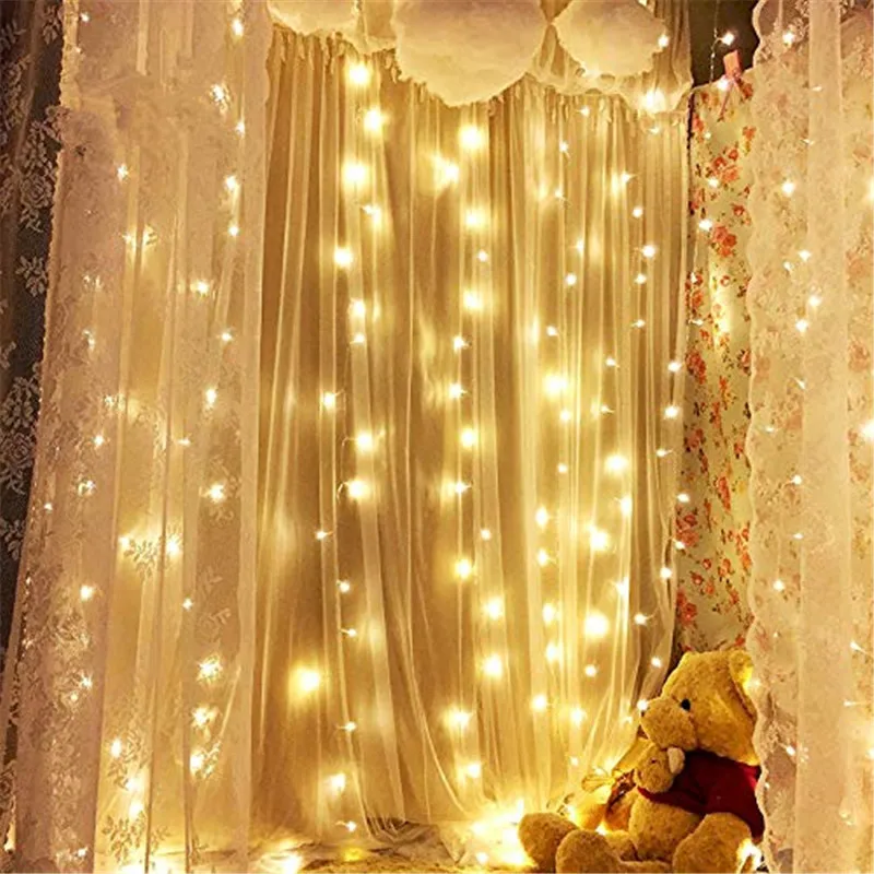 Imagem -03 - Led Casa ao ar Livre Feriado Natal Luzes Decorativas Casamento Natal Corda Cortina de Fadas Guirlandas Tira Luzes de Festa 3m x 3m 300