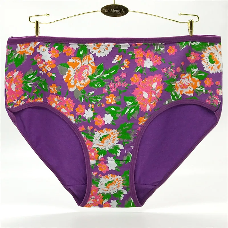 New Style 4Pcs/lot 2XL/3XL/4XL Plus Size Briefs Women Underwear Flower Print Ladies Panties Large Size Women\'s Cotton 89245