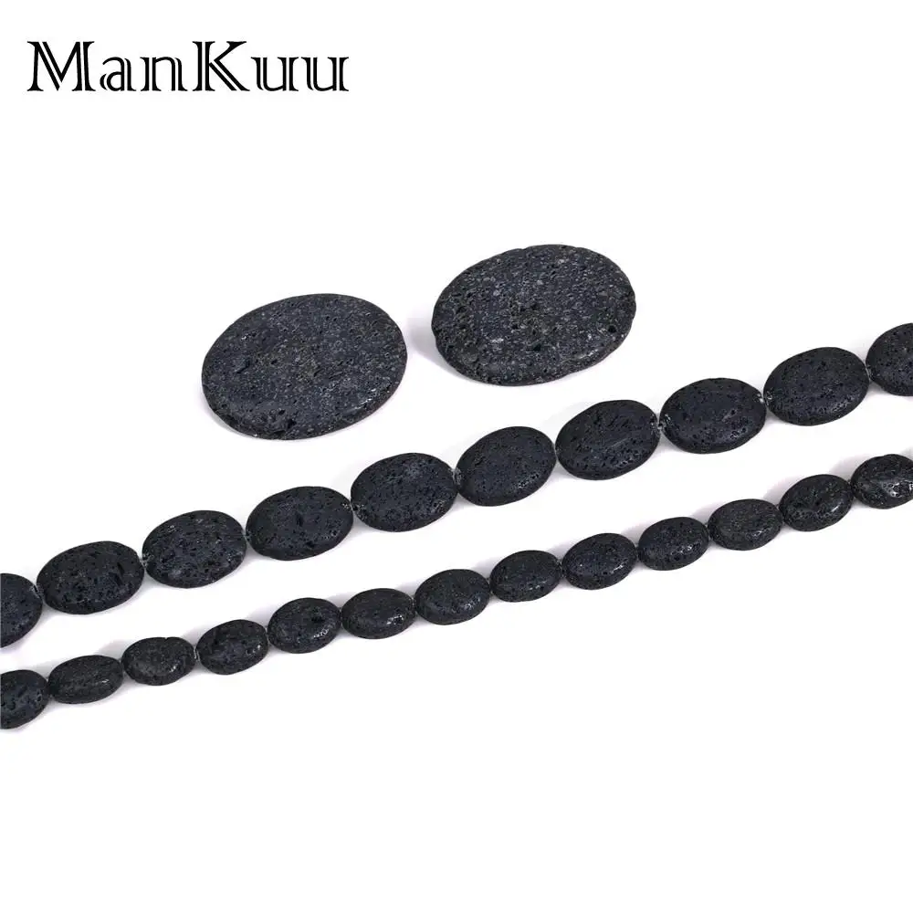 

ManKuu 10*14mm/15*20mm/30*40mm Oval Black Lava Natural Stone Beads For Jewelry Making Solid Lava Rock Stone Loose Beads 5pcs/Lot
