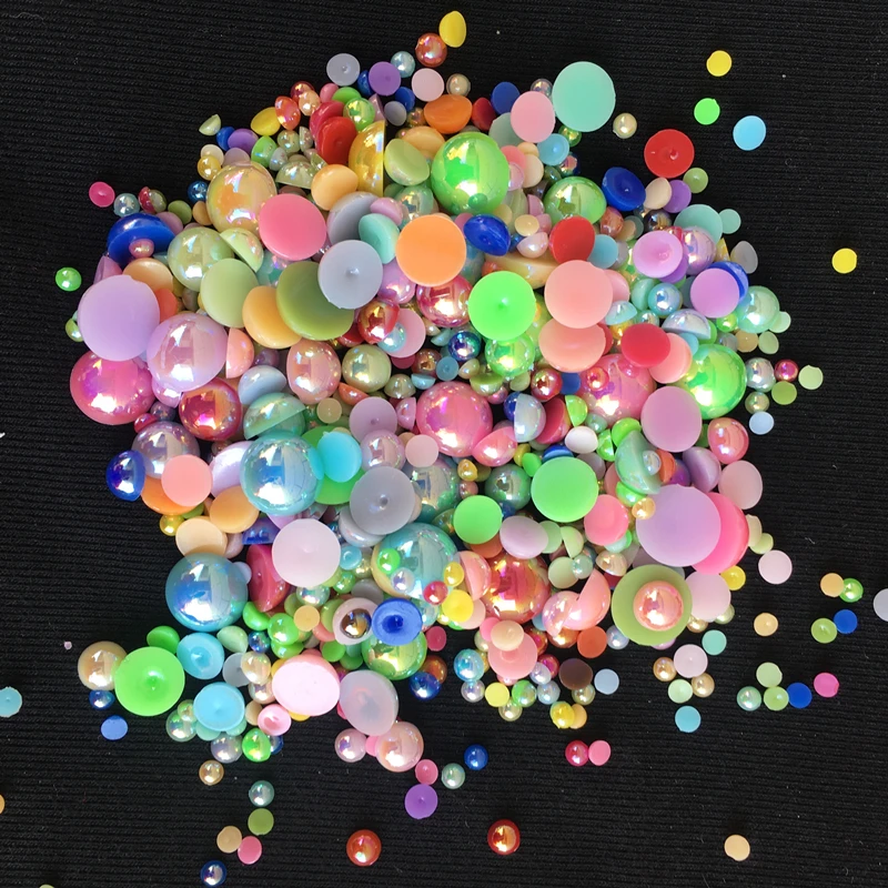 20Gram/lot White/Ivory/AB Half Pearl Mixed Size from 3mm to 14mm Craft ABS Resin Flatback Half round imitation pearls