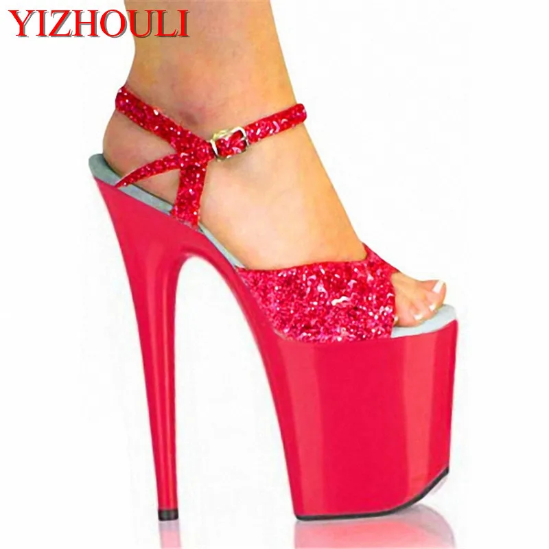 

Sexy Shoes 8 inch Pointed High Heels Open Toe Womens Shoes 20CM Ultra High-Heeled Sandals Platform Dance glitter Wedding Shoes