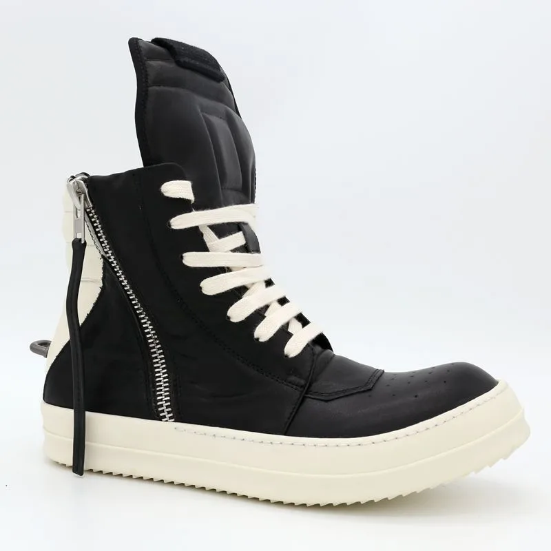 Men Brand Casual Shoes High-TOP Ankle Boots Genuine Leather Zipper Luxury Trainers Men Lace-up Zip Flats Platform Shoes Sneakers