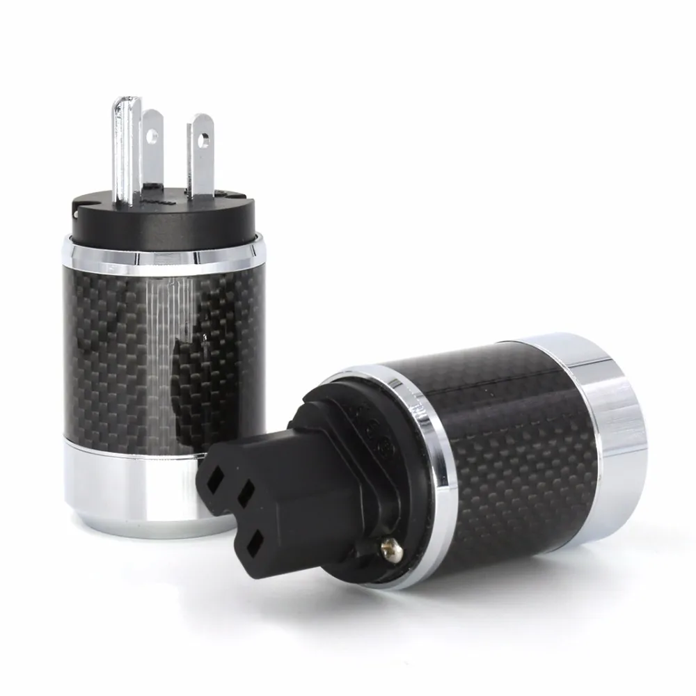 

1pair Rhodium Plated US Power Cord Plug Carbon fiber US AC power plug male and female for hifi Audio
