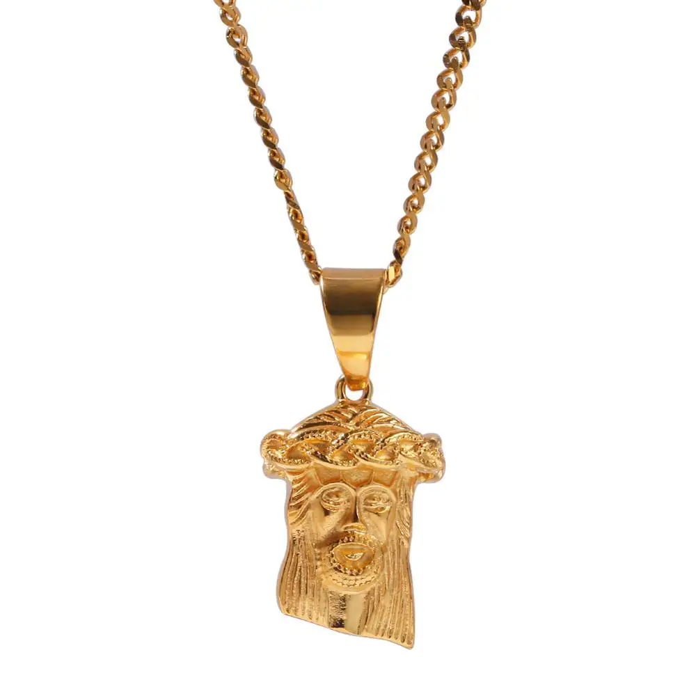 Hip Hop Gold Color 316L Stainless Steel Jesus Piece Pendants Necklaces for Men Jewelry with 24inch cuban chain