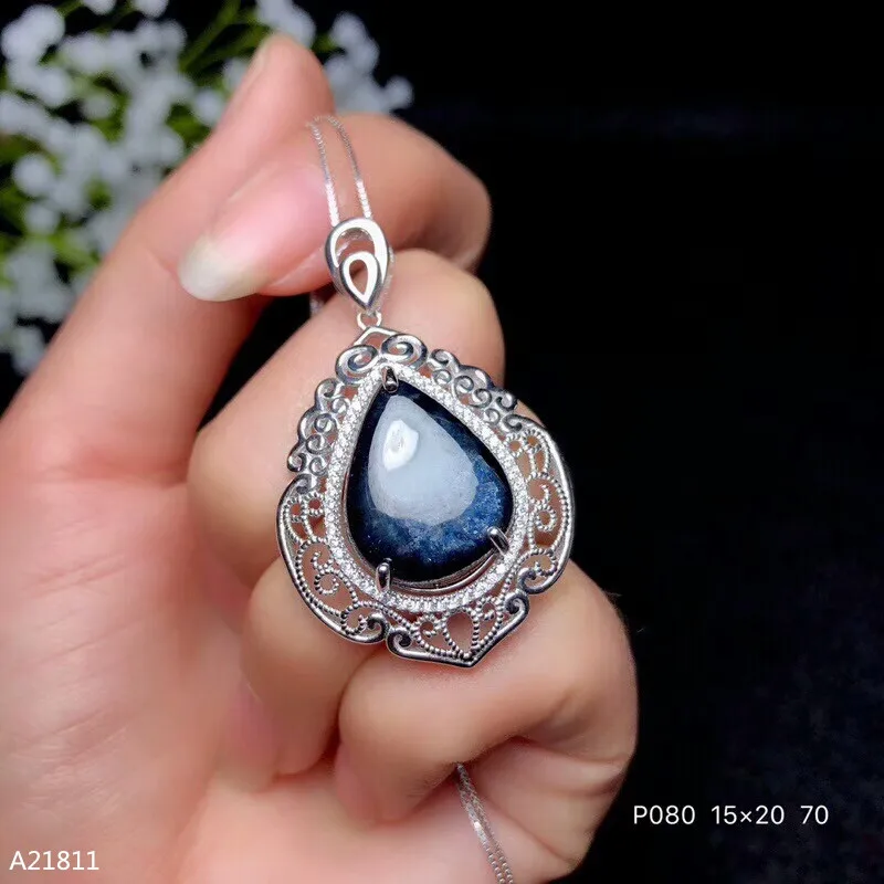 

KJJEAXCMY Boutique Jewelry 925 Pure Silver Inlaid Natural Sapphire Lady Pendant + Necklace Support Test