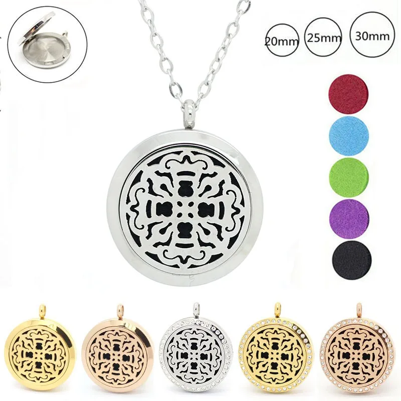 With chain as gift! wholesale magnetic 20mm 25mm 30mm perfume locket necklace 316l stainless steel aromatherapy diffuser lockets