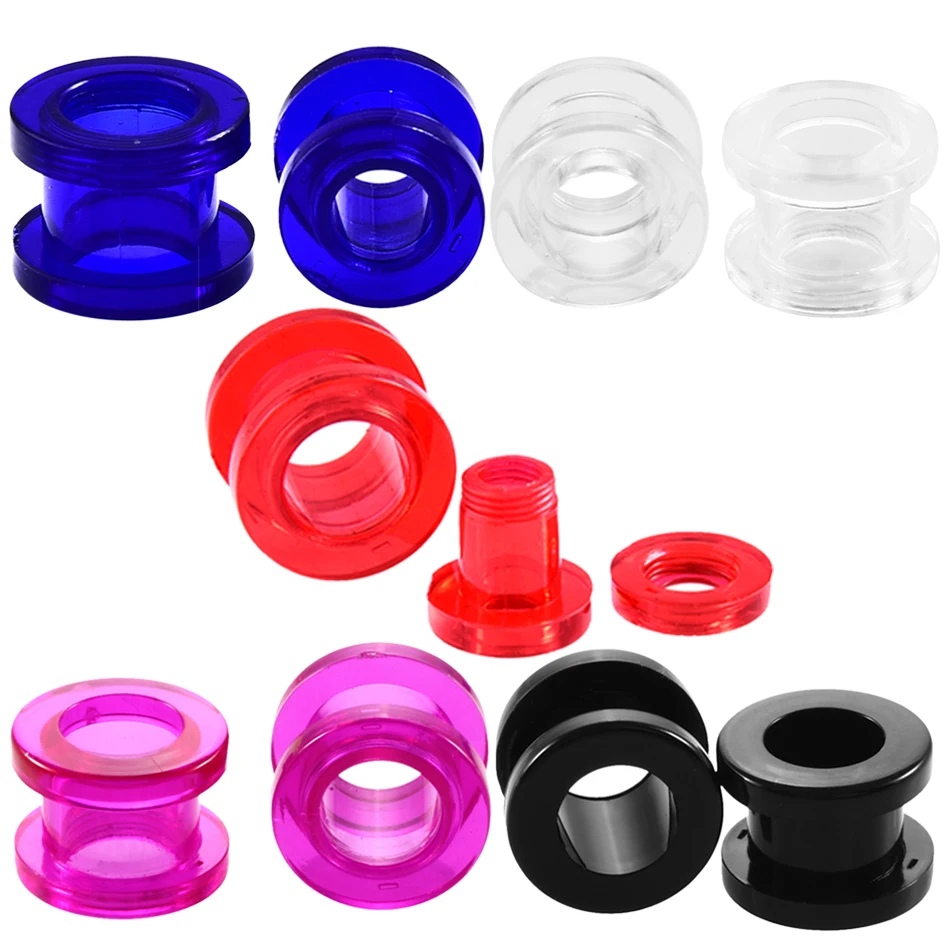 PAIR Acrylic Ear Stretchers Plugs Tunnels Piercing Colorful Hollow Screw Fit Ear Gauges Piercing Ear Flesh Expander Body Jewelry