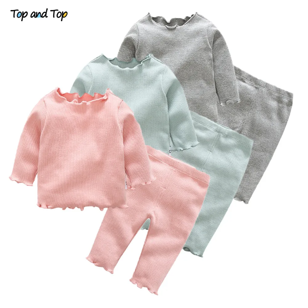 Top and Top Autumn Winter Toddler Girls Clothes Set Cotton 2Pcs Tshirt+Trousers Baby Girls Tracksuit Casual Suit Sleepwear