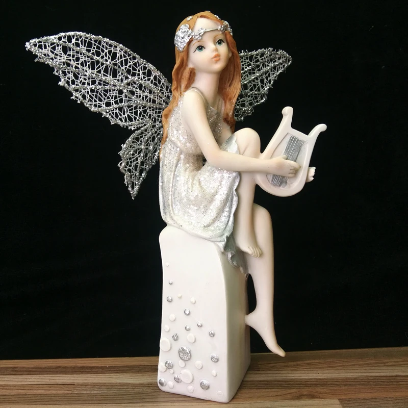 Fairy Statue Angel Garden Sculpture Playing The Flute Decoration Outdoor Garden Lawn Courtyard Resin Crafts