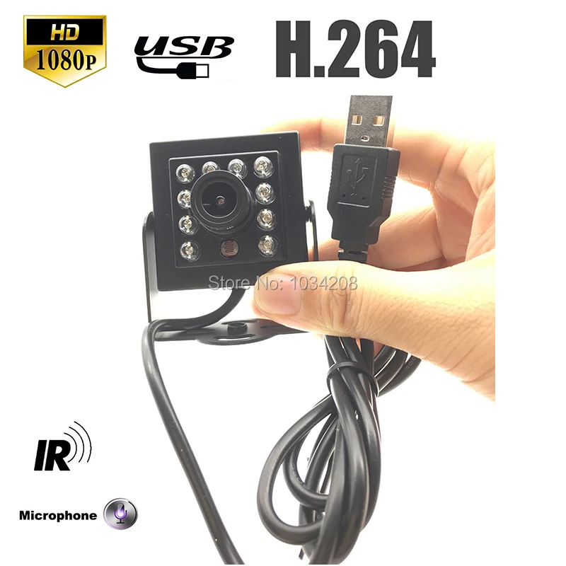 

H.264/YUY2/MJPG 850nm IR Led Mini 40*40mm Night Vision Aluminum Body1080P Micro IR Infrared Usb Camera UVC With Microphone