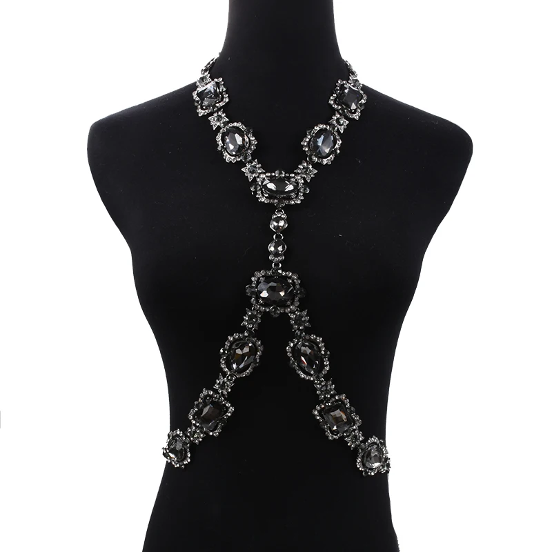 2024 New Fashion Big Glass Waist Chain Body Chains Necklace Jewelry Women Indian Statement Long Crystal Rhinestones Necklace