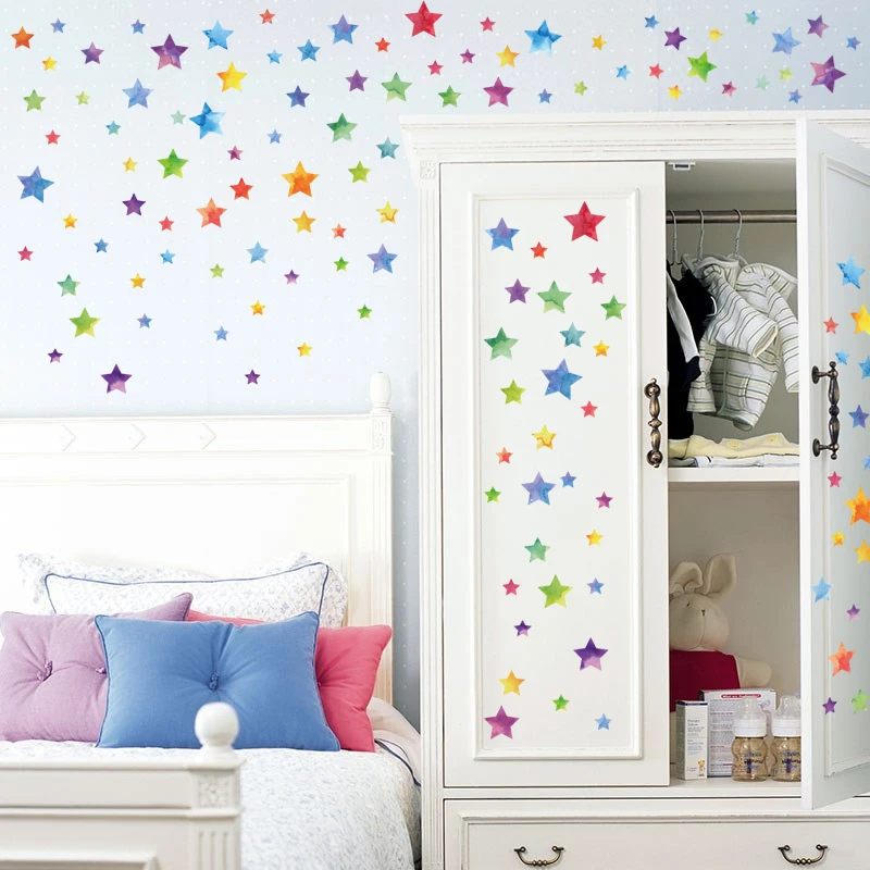 Rainbow Color Dots Star Wall Sticker For Kids Room Children Home Decor Decals Creative Removable Living Room DIY Vinyl Stickers