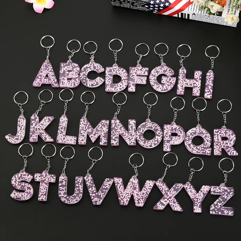 1PC Keyring  English Letter Keychain 26 English word Glitter Resin A TO Q Handbag Charms for Woman
